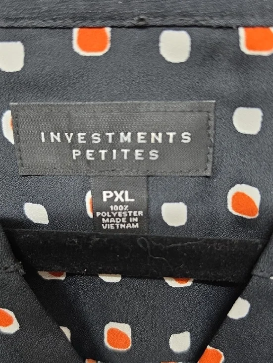Investments Black Blouse with Orange and Cream Square Dot Print Sz XLP - Picture 2 of 6
